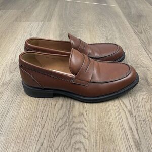 Aquatalia Neil Dress Shoes Mens Size 9.5 Brown Leather Penny Loafers Made Italy